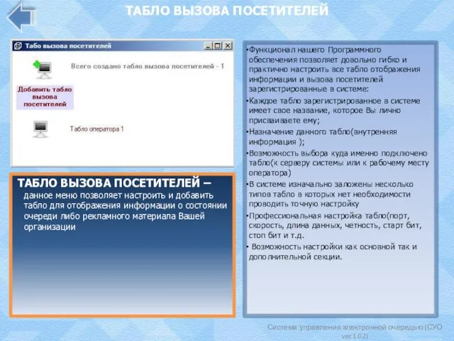 Система управления электронной очередью (СУО ver.1.02) ТАБЛО ВЫЗОВА ПОСЕТИТЕЛЕЙ ТАБЛО ВЫЗОВА ПОСЕТИТЕЛЕЙ