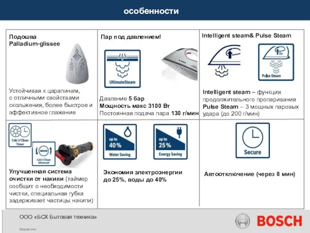 Давление 5 бар Мощность макс 3100 Вт Постоянная подача пара 130 г/мин