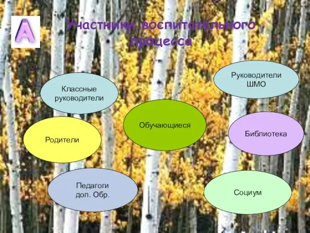 Участники воспитательного процесса Классные руководители Руководители ШМО Обучающиеся Библиотека Родители Педагоги доп. Обр. Социум