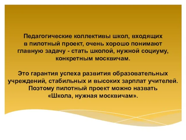 Педагогические коллективы школ, входящих в пилотный проект, очень хорошо понимают главную задачу