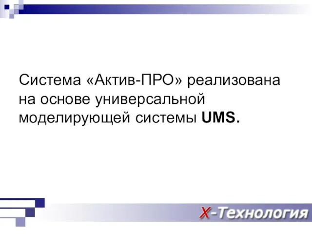 Система «Актив-ПРО» реализована на основе универсальной моделирующей системы UMS.