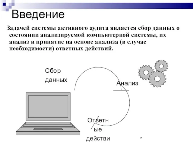 Введение Задачей системы активного аудита является сбор данных о состоянии анализируемой компьютерной