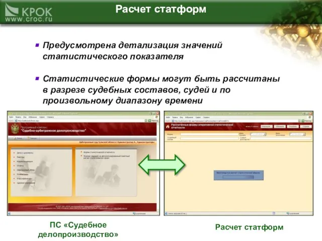 Расчет статформ Предусмотрена детализация значений статистического показателя Статистические формы могут быть рассчитаны