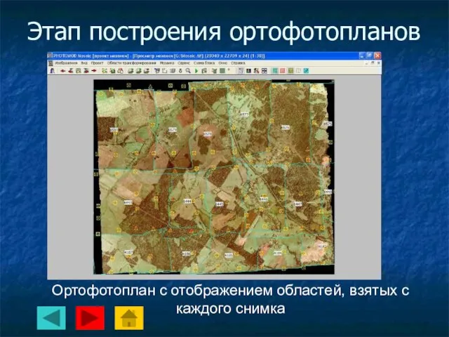 Этап построения ортофотопланов Ортофотоплан с отображением областей, взятых с каждого снимка