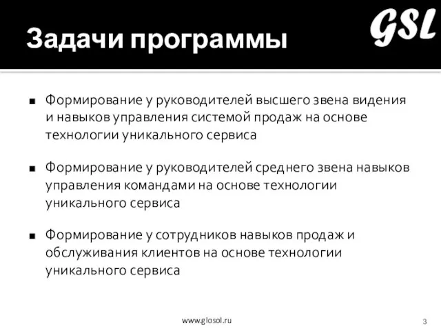 Задачи программы Формирование у руководителей высшего звена видения и навыков управления системой