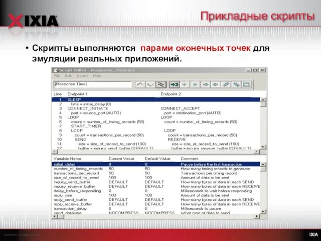 Прикладные скрипты Скрипты выполняются парами оконечных точек для эмуляции реальных приложений.