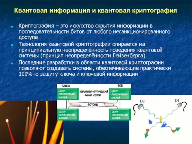 Квантовая информация и квантовая криптография Криптография – это искусство скрытия информации в