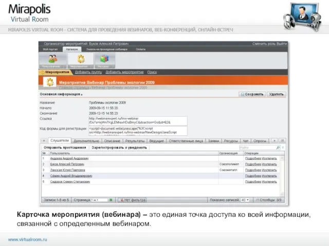 Карточка мероприятия (вебинара) – это единая точка доступа ко всей информации, связанной с определенным вебинаром.