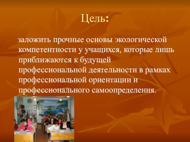 Цель: заложить прочные основы экологической компетентности у учащихся, которые лишь приближаются к