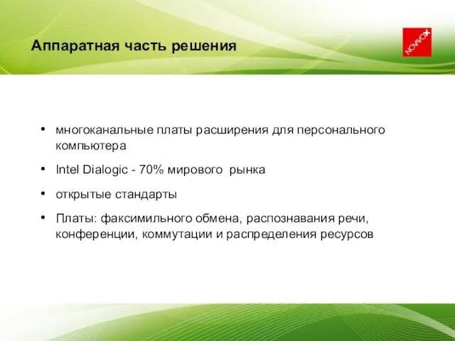 Аппаратная часть решения многоканальные платы расширения для персонального компьютера Intel Dialogic -