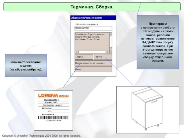 Терминал. Сборка. При первом сканировании любого ШК модуля из этого заказа, рабочий