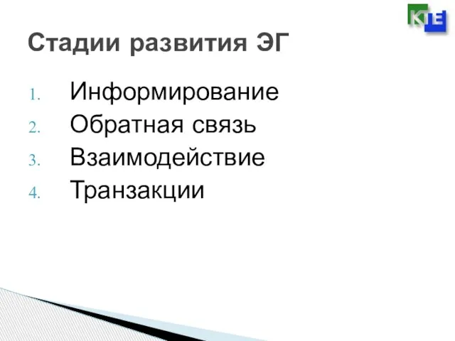 Информирование Обратная связь Взаимодействие Транзакции Стадии развития ЭГ