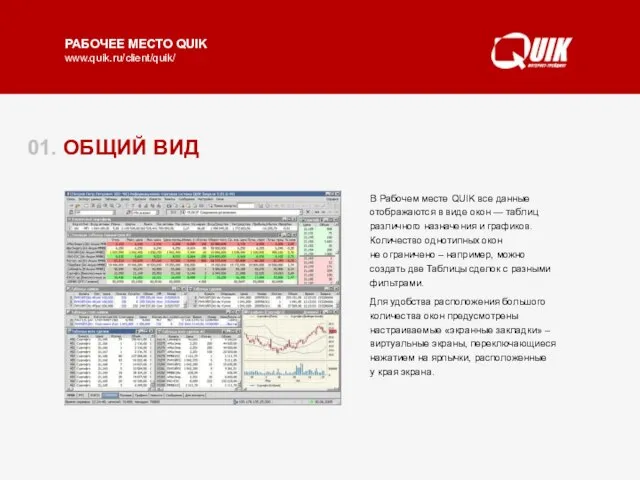 В Рабочем месте QUIK все данные отображаются в виде окон — таблиц