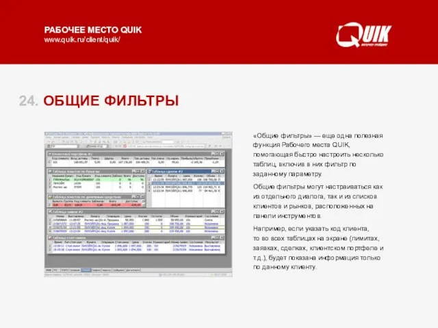 24. ОБЩИЕ ФИЛЬТРЫ «Общие фильтры» — еще одна полезная функция Рабочего места