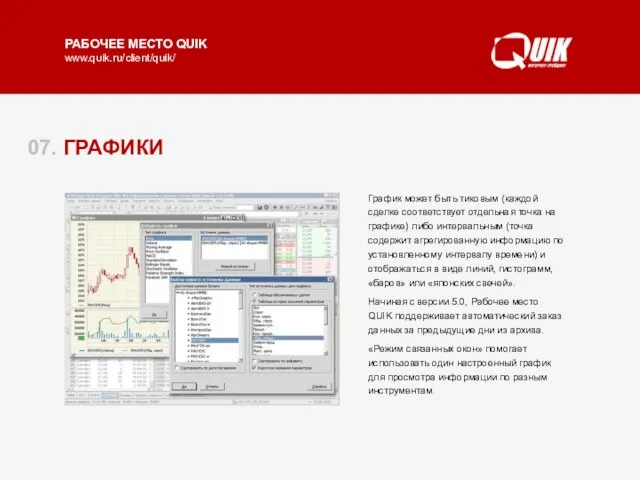 07. ГРАФИКИ Графики в QUIK отличаются высоким быстродействием – обновление информации происходит