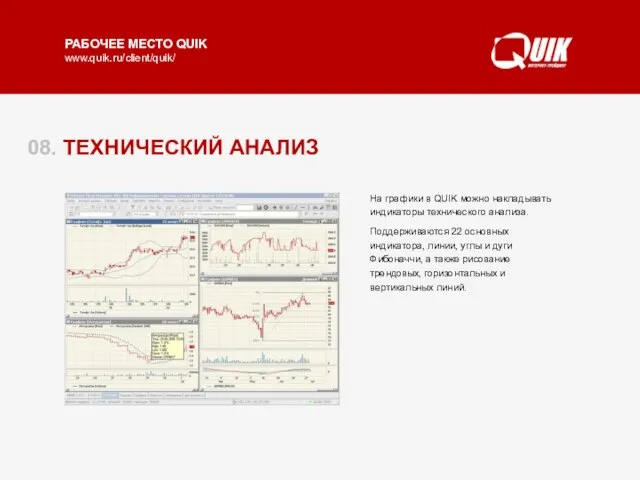 08. ТЕХНИЧЕСКИЙ АНАЛИЗ На графики в QUIK можно накладывать индикаторы технического анализа.