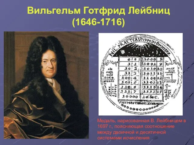 Вильгельм Готфрид Лейбниц (1646-1716) Медаль, нарисованная В. Лейбницем в 1697 г., поясняющая