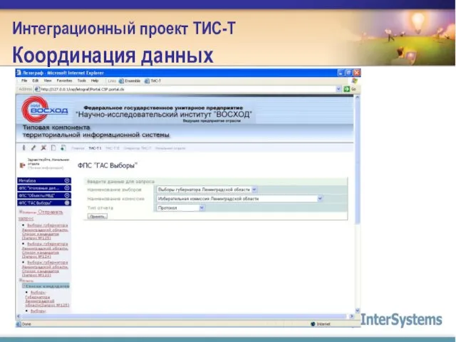 Интеграционный проект ТИС-Т Координация данных