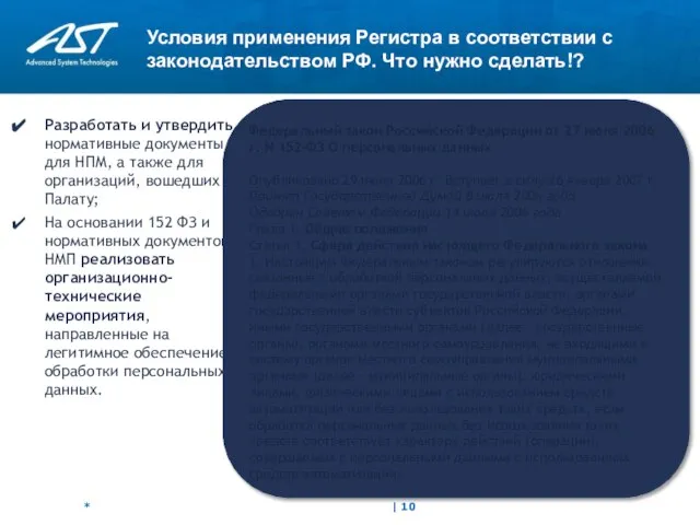 Условия применения Регистра в соответствии с законодательством РФ. Что нужно сделать!? Федеральный
