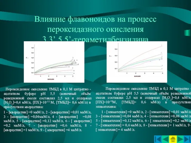 Влияние флавоноидов на процесс пероксидазного окисления 3,3’,5,5’-тераметилбензидина Пероксидазное окисление ТМБД в 0,1