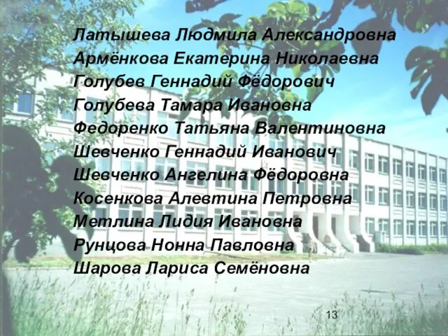 Латышева Людмила Александровна Армёнкова Екатерина Николаевна Голубев Геннадий Фёдорович Голубева Тамара Ивановна