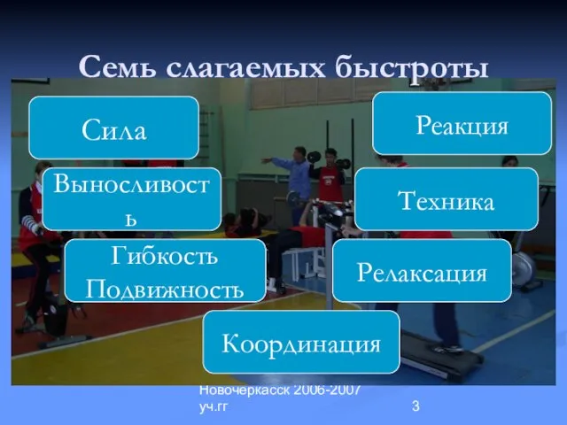 МОУ СОШ № 31, г.Новочеркасск 2006-2007 уч.гг Семь слагаемых быстроты Сила Выносливость