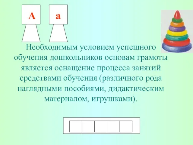 Необходимым условием успешного обучения дошкольников основам грамоты является оснащение процесса занятий средствами