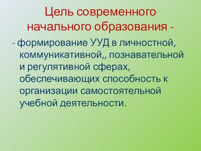 Цель современного начального образования - - формирование УУД в личностной, коммуникативной,, познавательной