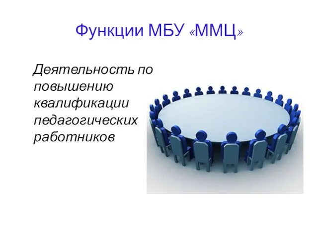 Функции МБУ «ММЦ» Деятельность по повышению квалификации педагогических работников