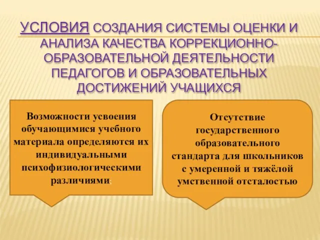 УСЛОВИЯ СОЗДАНИЯ СИСТЕМЫ ОЦЕНКИ И АНАЛИЗА КАЧЕСТВА КОРРЕКЦИОННО-ОБРАЗОВАТЕЛЬНОЙ ДЕЯТЕЛЬНОСТИ ПЕДАГОГОВ И ОБРАЗОВАТЕЛЬНЫХ