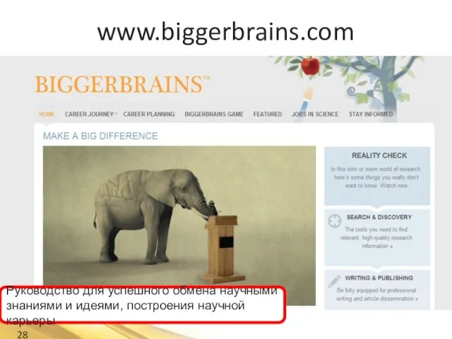 www.biggerbrains.com Руководство для успешного обмена научными знаниями и идеями, построения научной карьеры