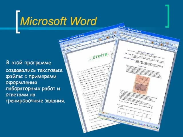 Microsoft Word В этой программе создавались текстовые файлы с примерами оформления лабораторных