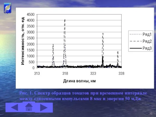 Рис. 1. Спектр образцов томатов при временном интервале между сдвоенными импульсами 8