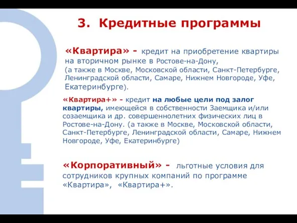 3. Кредитные программы «Квартира» - кредит на приобретение квартиры на вторичном рынке