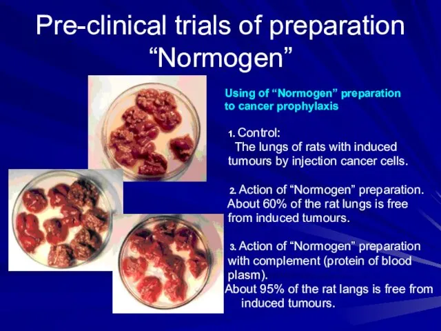 Pre-clinical trials of preparation “Normogen” Using of “Normogen” preparation to cancer prophylaxis
