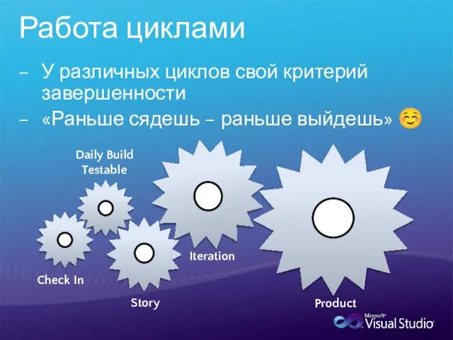 Работа циклами У различных циклов свой критерий завершенности «Раньше сядешь – раньше