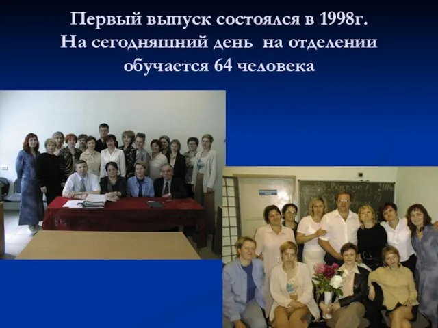 Первый выпуск состоялся в 1998г. На сегодняшний день на отделении обучается 64 человека