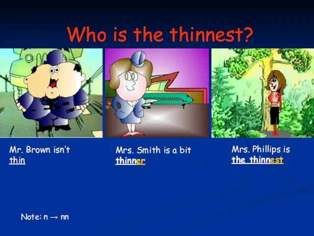 Who is the thinnest? Mr. Brown isn’t thin Mrs. Smith is a