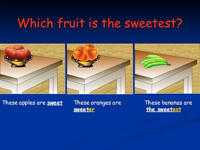 Which fruit is the sweetest? These apples are sweet These oranges are