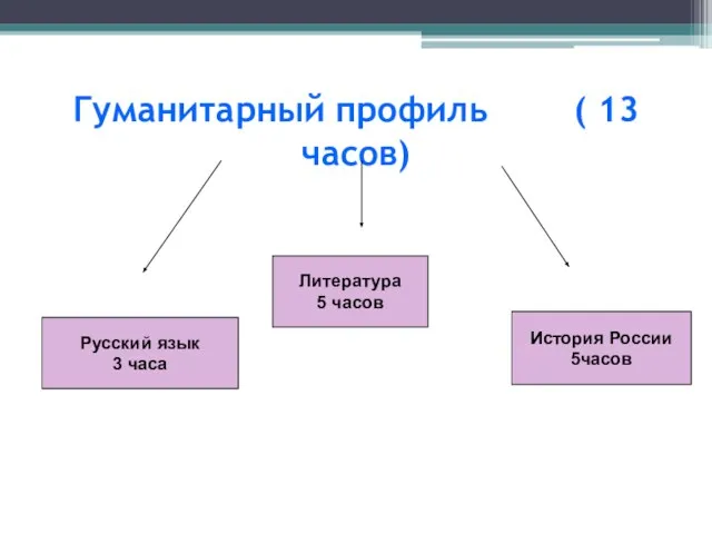 Гуманитарный профиль ( 13 часов) Русский язык 3 часа Литература 5 часов История России 5часов