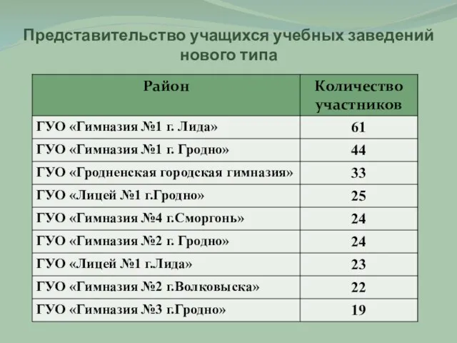 Представительство учащихся учебных заведений нового типа