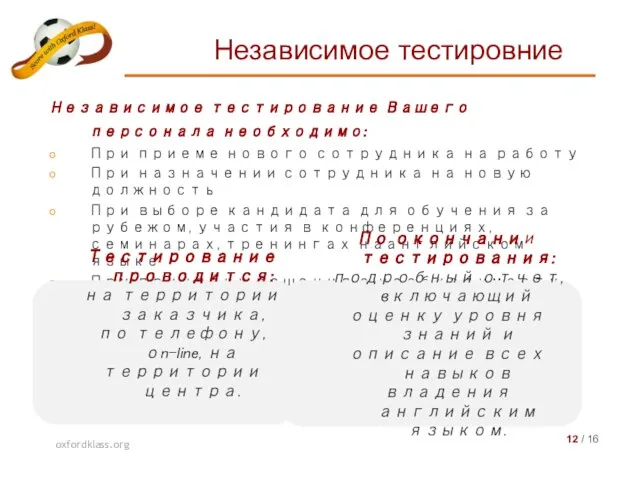 Независимое тестирование Вашего персонала необходимо: При приеме нового сотрудника на работу При