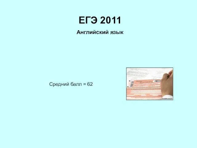 ЕГЭ 2011 Английский язык Средний балл = 62