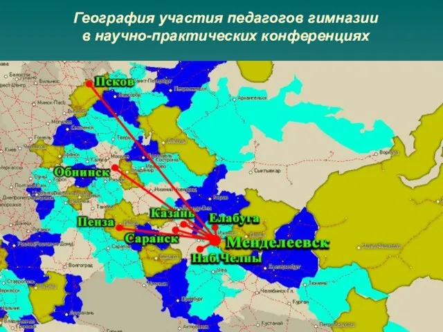 География участия педагогов гимназии в научно-практических конференциях