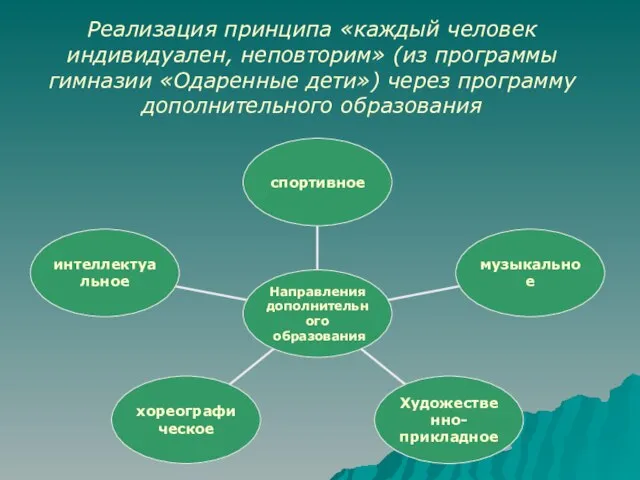 Реализация принципа «каждый человек индивидуален, неповторим» (из программы гимназии «Одаренные дети») через программу дополнительного образования