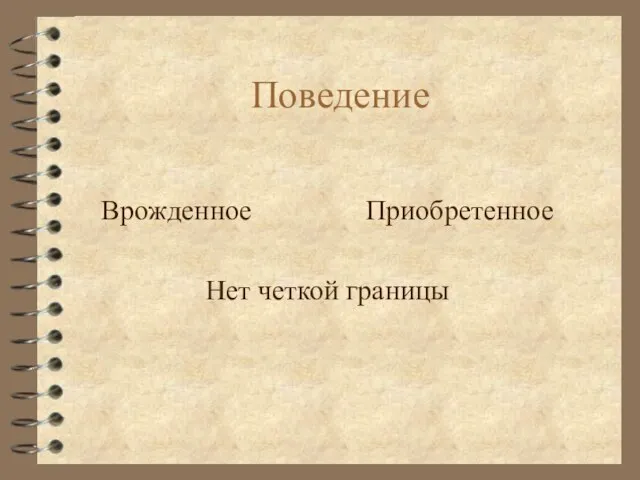 Поведение Врожденное Приобретенное Нет четкой границы