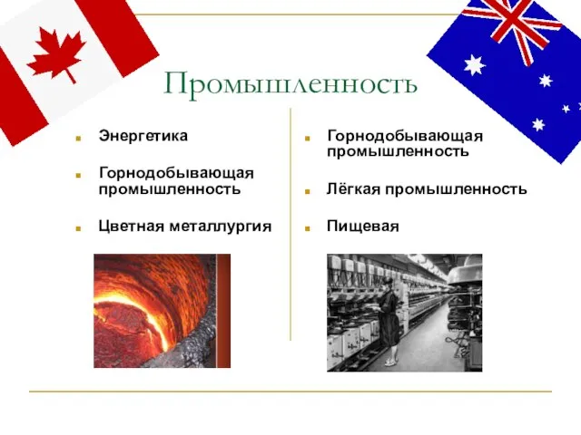 Промышленность Энергетика Горнодобывающая промышленность Цветная металлургия Горнодобывающая промышленность Лёгкая промышленность Пищевая