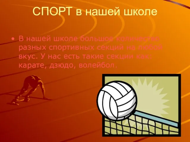 СПОРТ в нашей школе В нашей школе большое количество разных спортивных секций