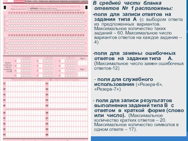 В средней части бланка ответов № 1 расположены: -поля для записи ответов