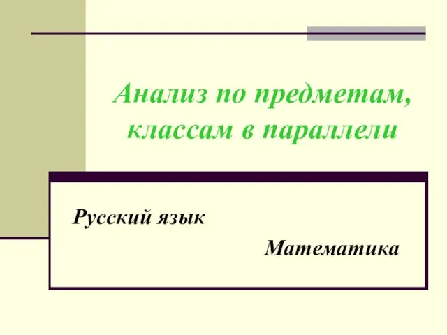 Анализ по предметам, классам в параллели Русский язык Математика